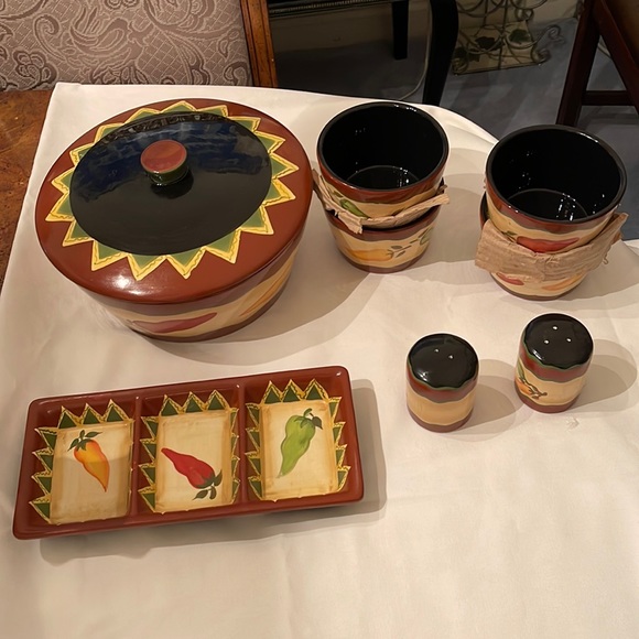 Vintage 9 PC “THE MAIN INGREDIENT” Southwestern Chili Peppers Stoneware - Picture 1 of 8